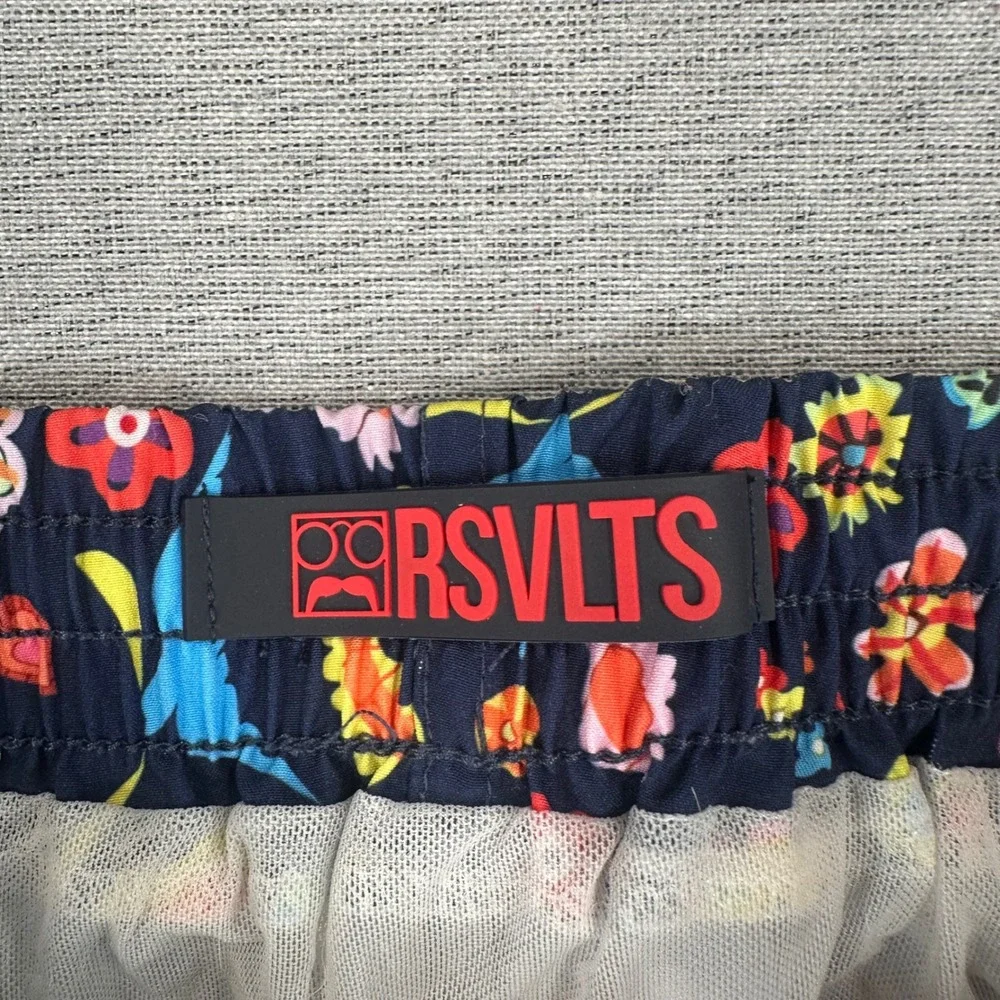 RSVLTS Swim Trunks Mens S Navy Blue Floral Bird Print Quick Dry Stretch Shorts
